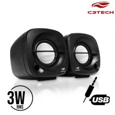 Caixa de Som Speaker 2.0 3W RMS P2 USB para PC/Notebook SP-303BK C3 Tech - Preta